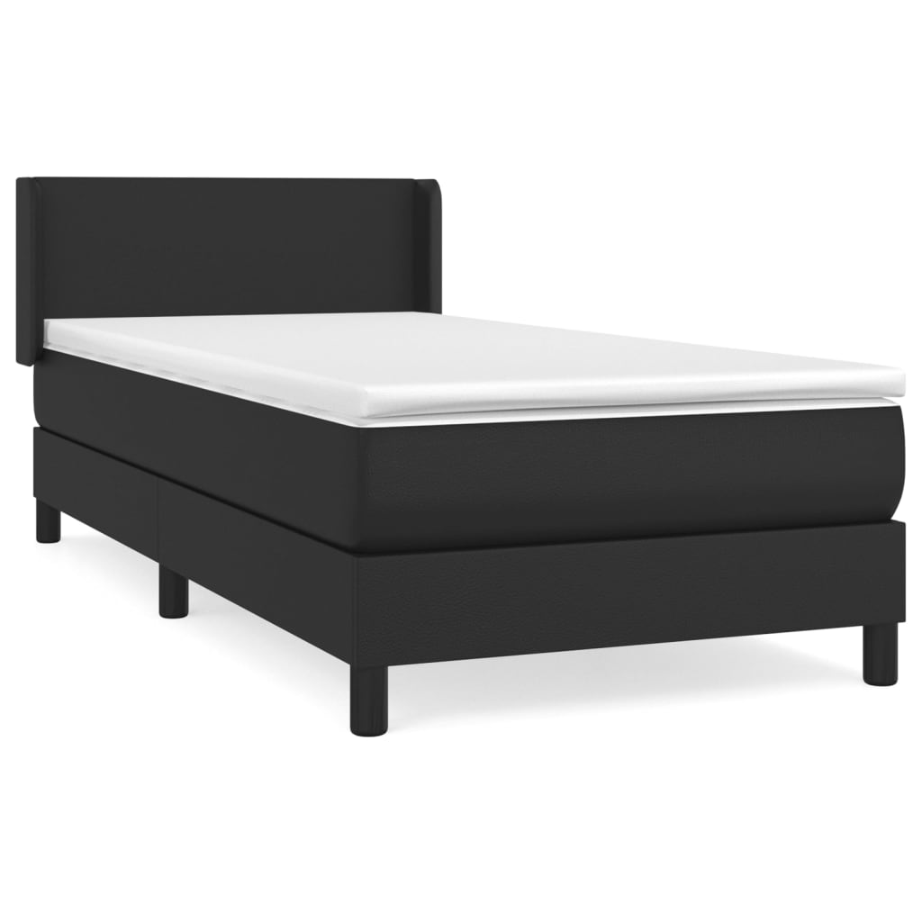 vidaXL Boxspringbett mit Matratze Schwarz 90x200 cm Kunstleder