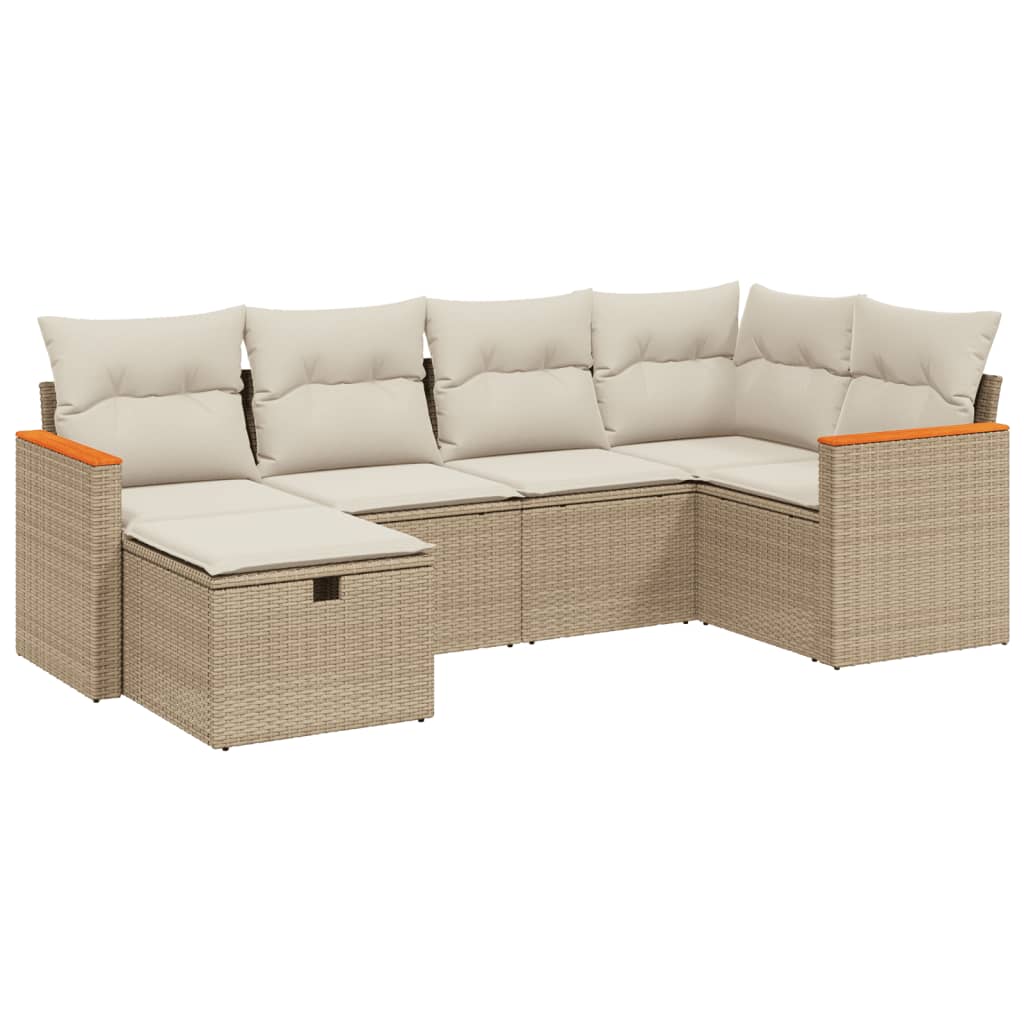 vidaXL 6-tlg. Garten-Sofagarnitur mit Kissen Beige Poly Rattan