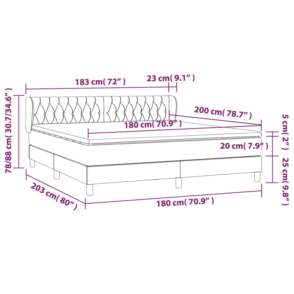 vidaXL Boxspringbett mit Matratze Dunkelbraun 180x200 cm Stoff