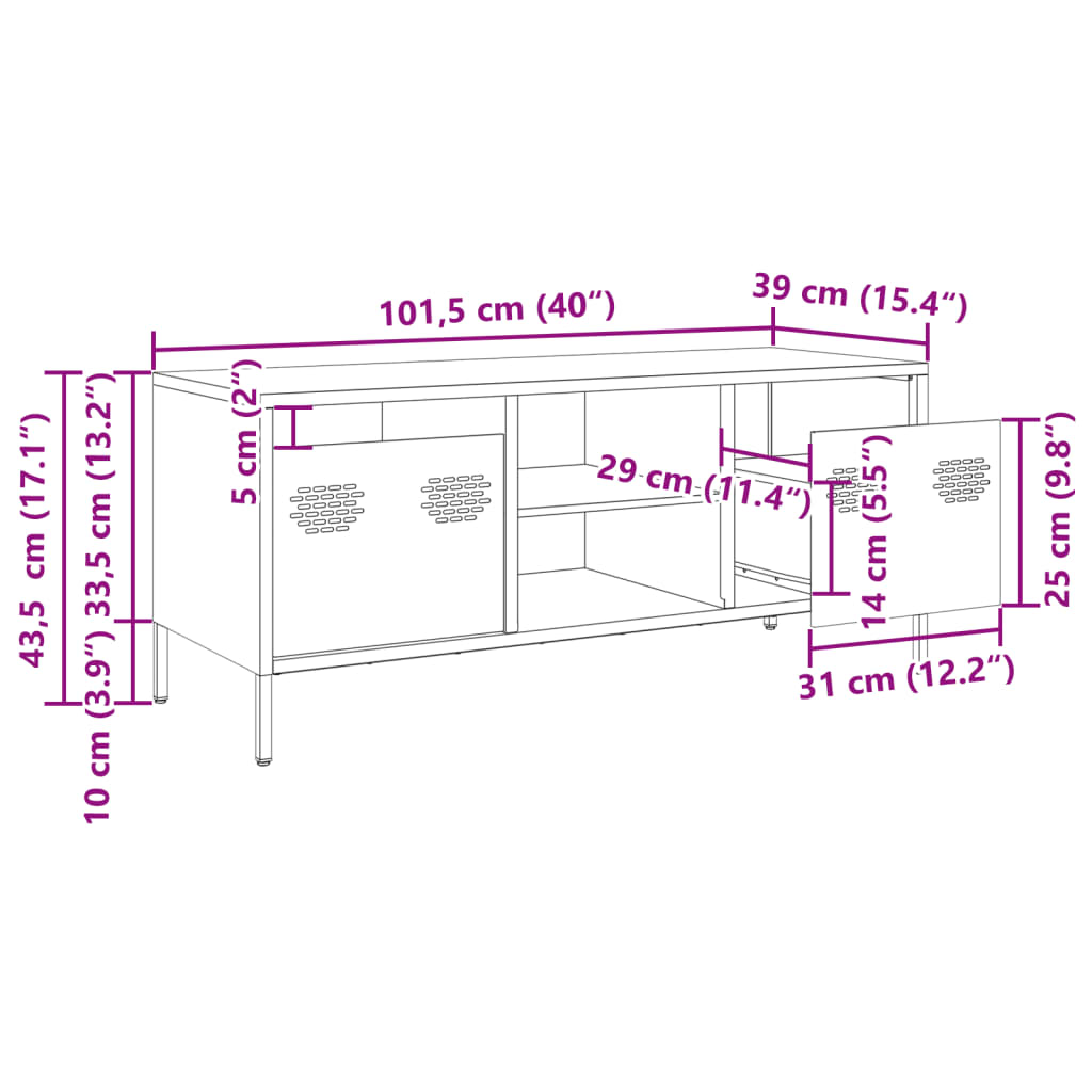 vidaXL TV-Schrank Olivgrün 101,5x39x43,5 cm Kaltgewalzter Stahl