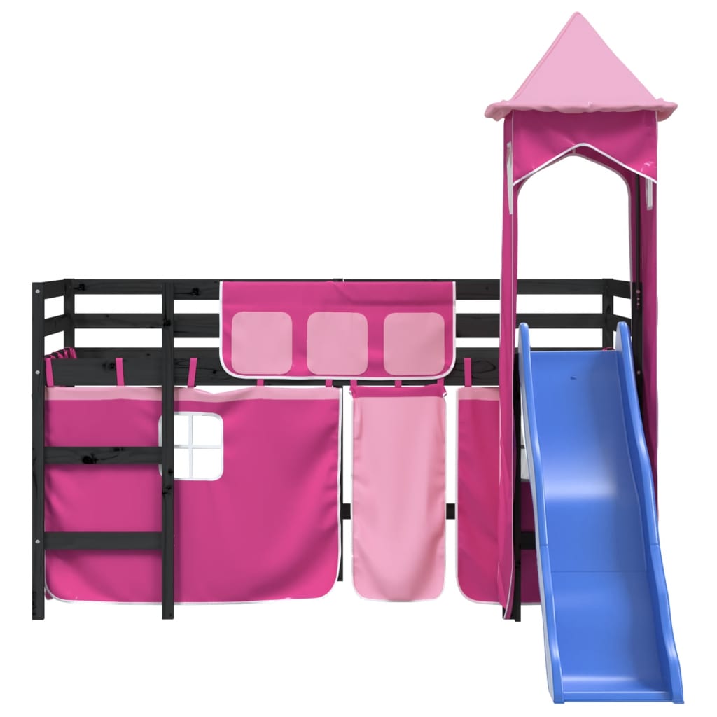 vidaXL Kinderhochbett mit Turm Rosa 90x190 cm Massivholz Kiefer