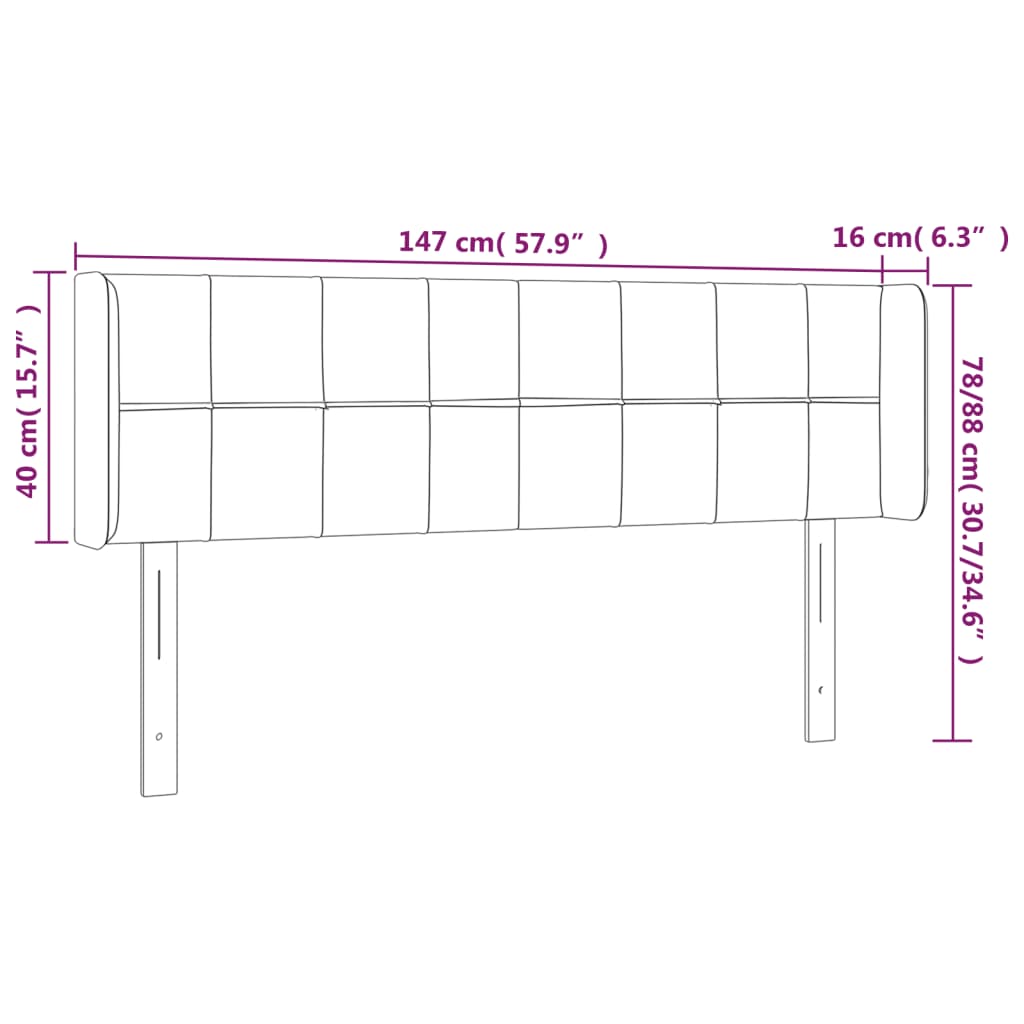 vidaXL LED Kopfteil Schwarz 147x16x78/88 cm Samt