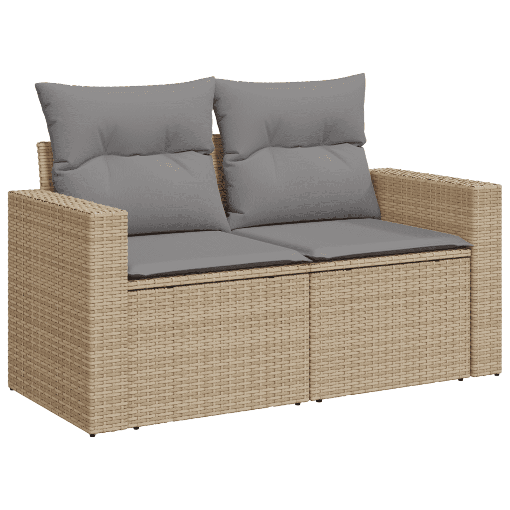 vidaXL 12-tlg. Garten-Sofagarnitur mit Kissen Beige Poly Rattan