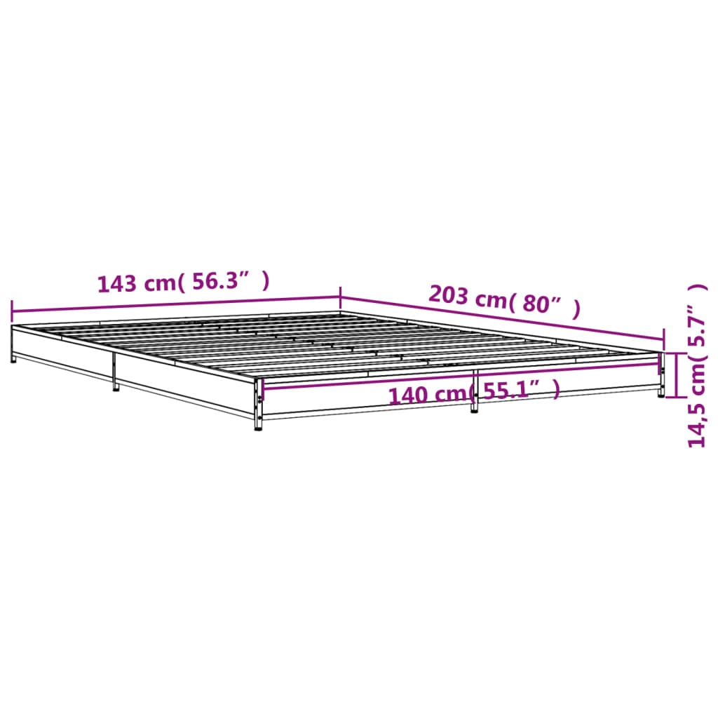 vidaXL Bettgestell Braun Eichen-Optik 140x200 cm Holzwerkstoff Metall