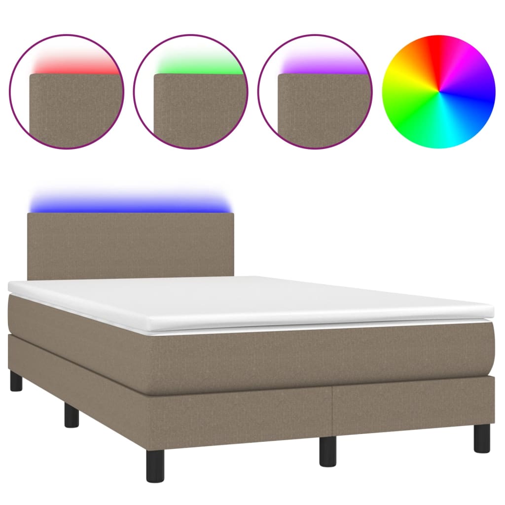 vidaXL Boxspringbett mit Matratze & LED Taupe 120x190 cm Stoff