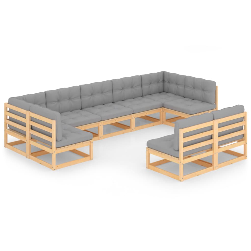 vidaXL 9-tlg. Garten-Lounge-Set mit Kissen Massivholz Kiefer