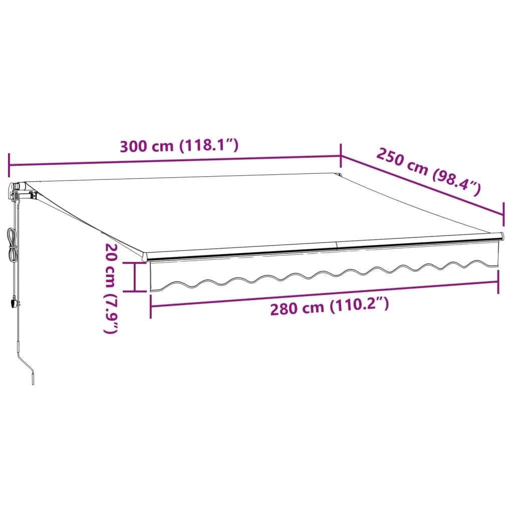 vidaXL Markise Automatisch mit LEDs Weinrot 300x250 cm