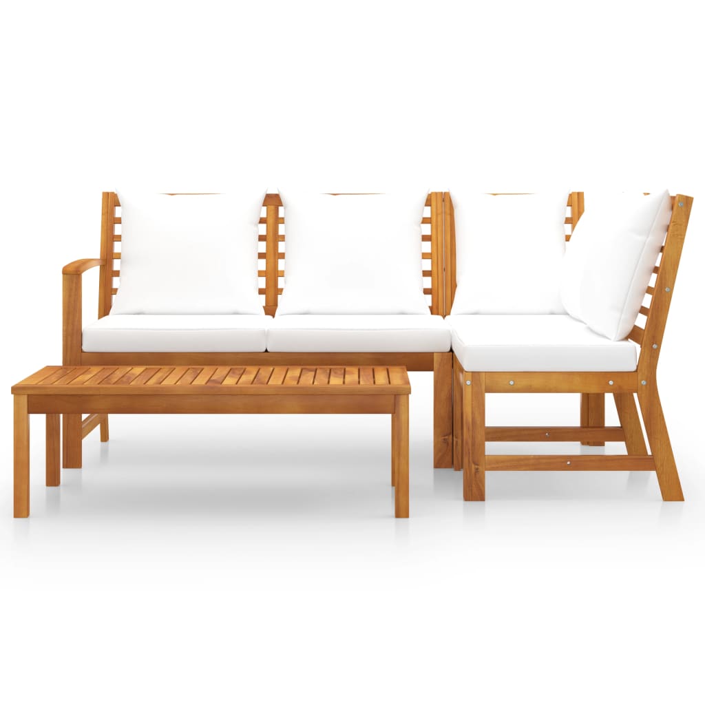 vidaXL 4-tlg. Garten-Lounge-Set mit Auflagen Creme Massivholz Akazie