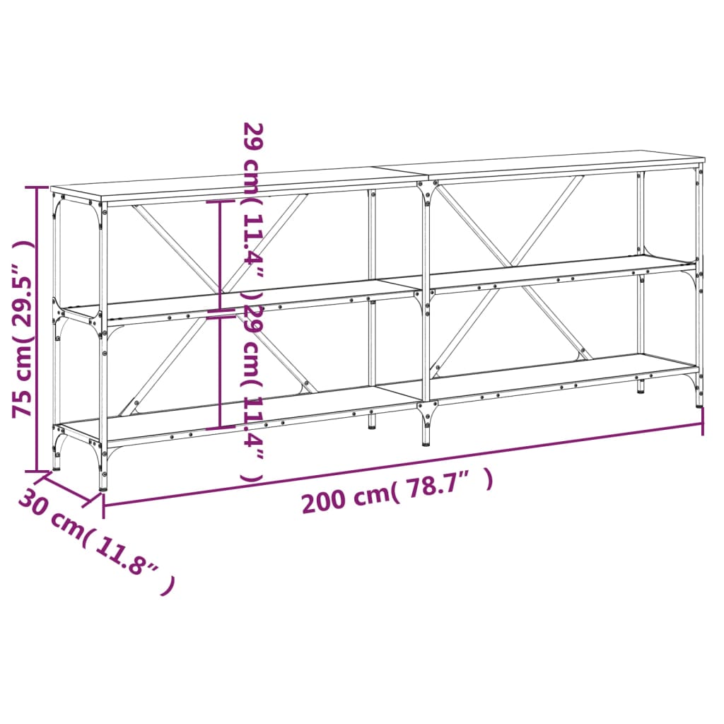 vidaXL Konsolentisch Räuchereiche 200x30x75 cm Holzwerkstoff und Eisen