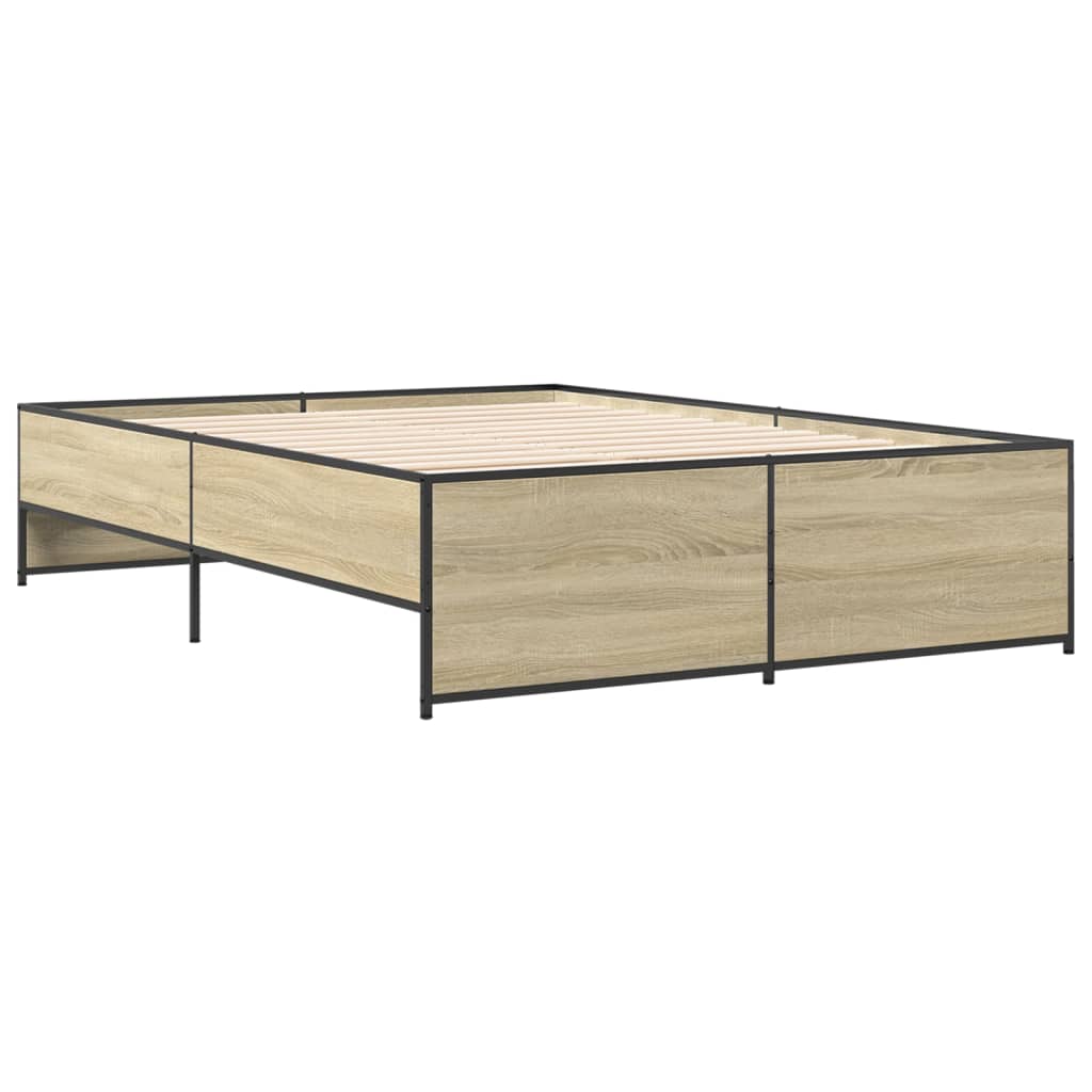 vidaXL Bettgestell Sonoma-Eiche 140x190 cm Holzwerkstoff und Metall