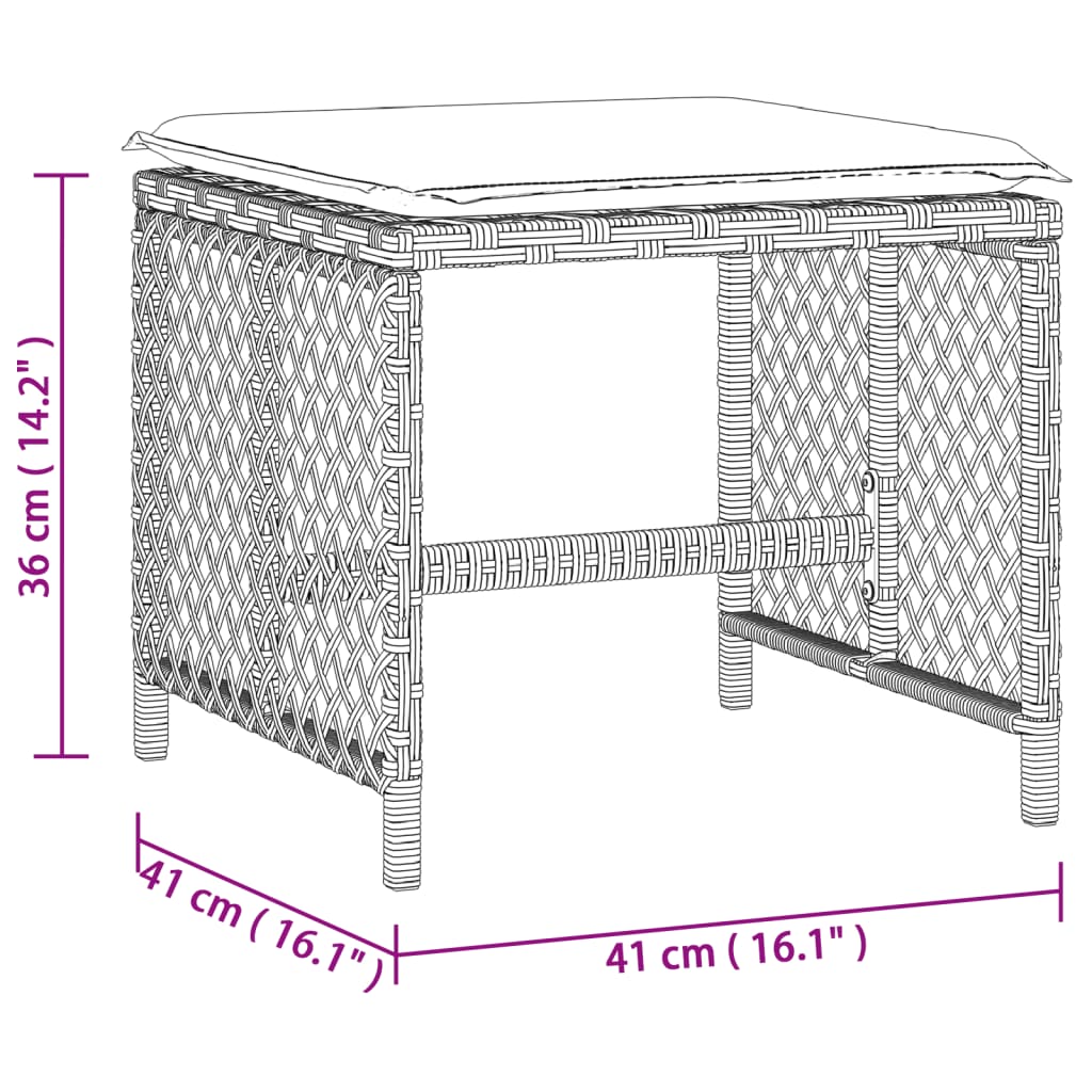 vidaXL Gartenhocker mit Kissen 4 Stk. Hellgrau 41x41x36 cm Poly Rattan