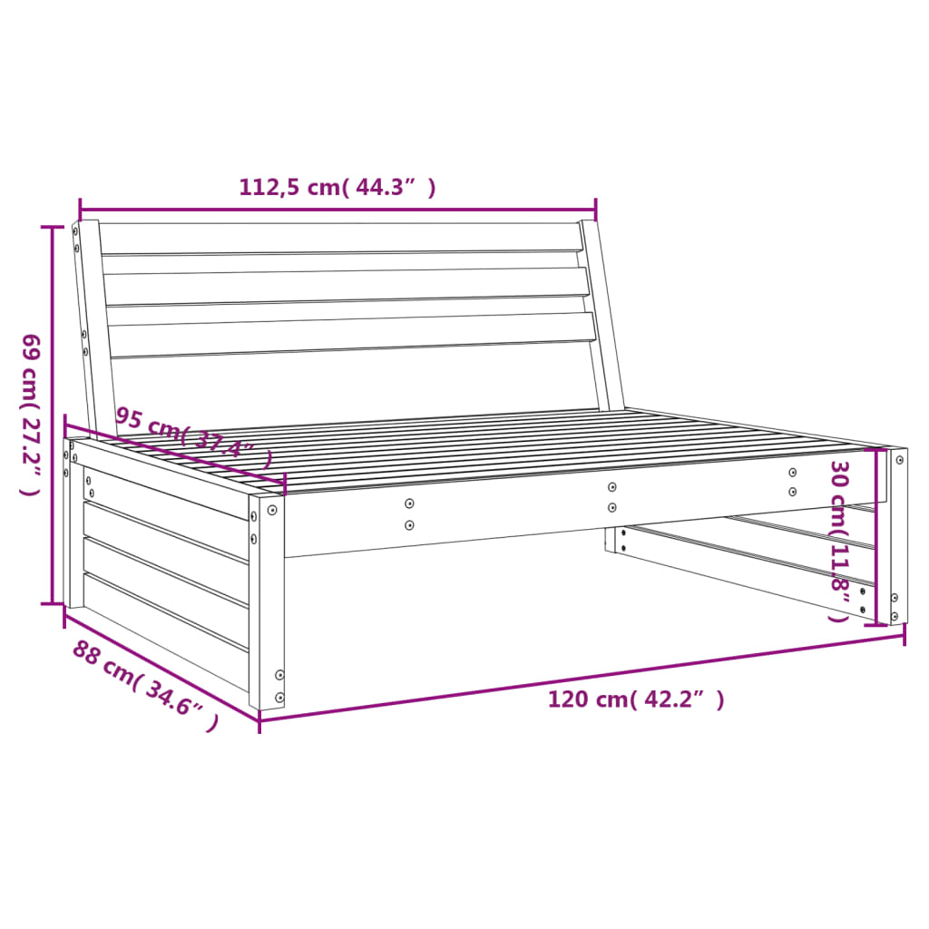 vidaXL Garten-Mittelsofa 120x80 cm Massivholz Kiefer