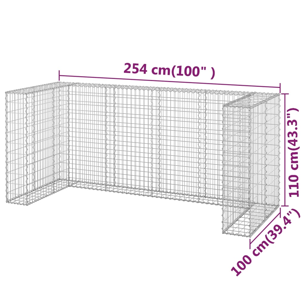 vidaXL Gabionenwand für Mülltonnen Verzinkter Stahl 254x100x110 cm