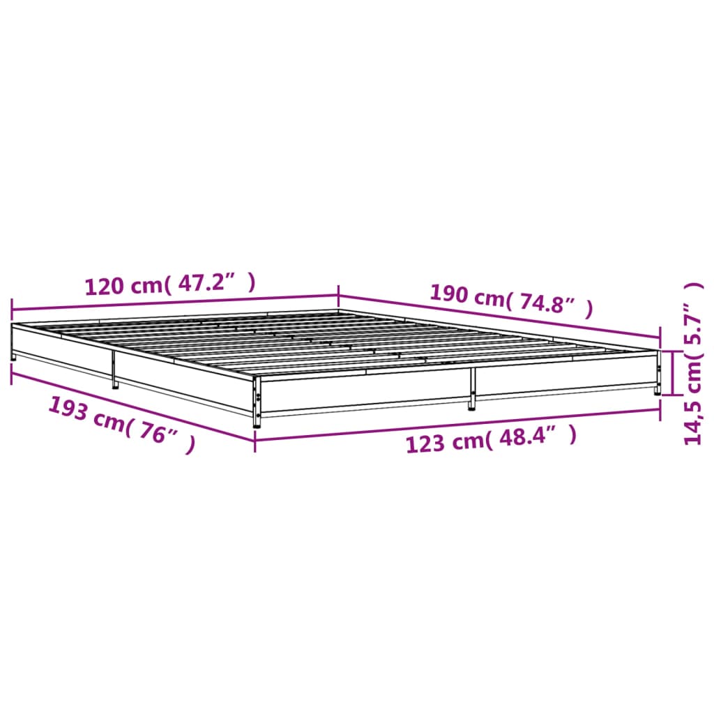 vidaXL Bettgestell Sonoma-Eiche 120x190 cm Holzwerkstoff und Metall