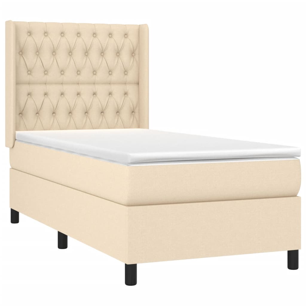 vidaXL Boxspringbett mit Matratze & LED Creme 90x190 cm Stoff