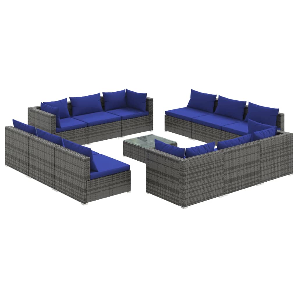 vidaXL 13-tlg. Garten-Lounge-Set mit Kissen Poly Rattan Grau