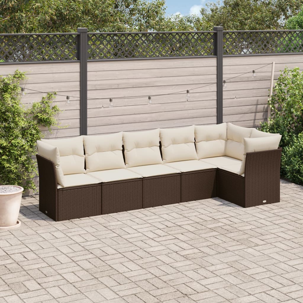 vidaXL 6-tlg. Garten-Sofagarnitur mit Kissen Braun Poly Rattan