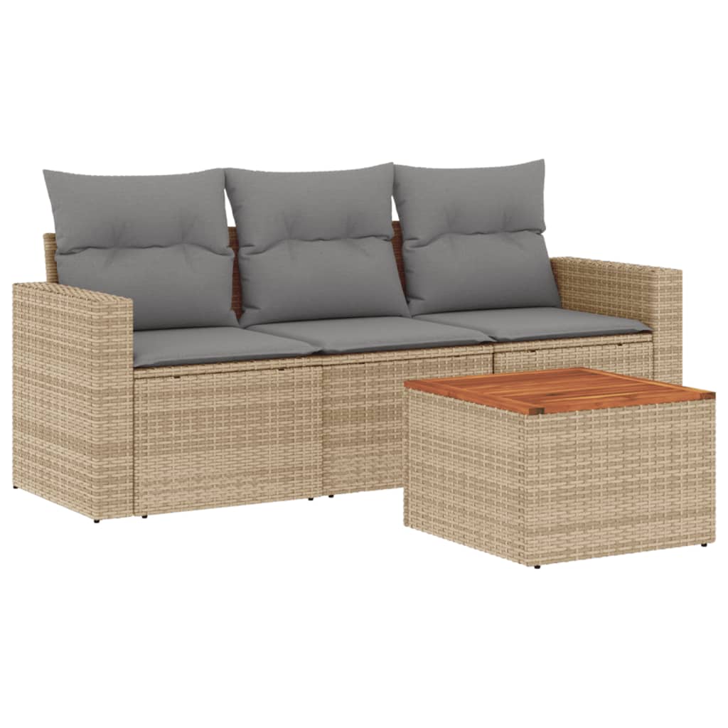 vidaXL 4-tlg. Garten-Sofagarnitur mit Kissen Beigemischung Poly Rattan