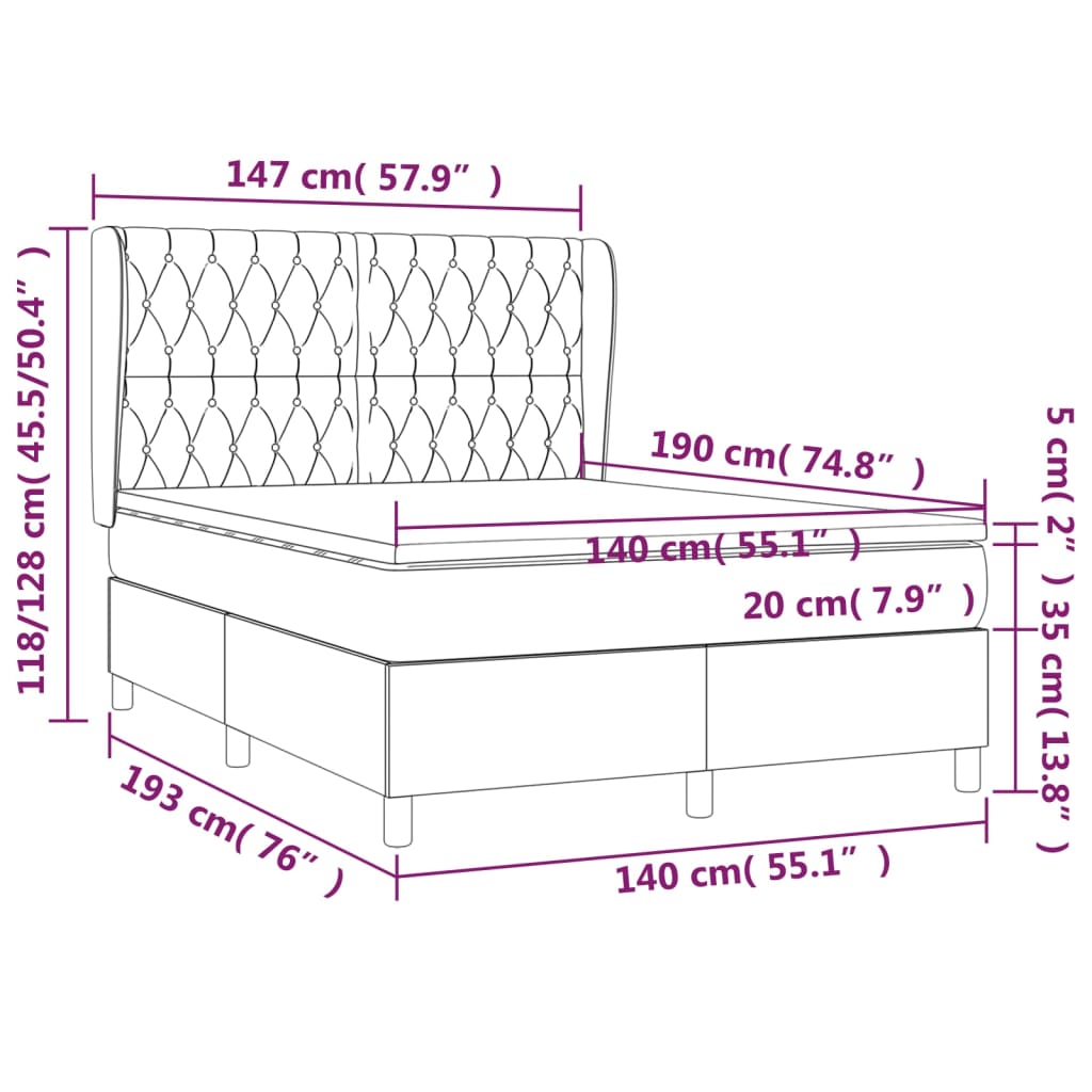 vidaXL Boxspringbett mit Matratze Taupe 140x190 cm Stoff