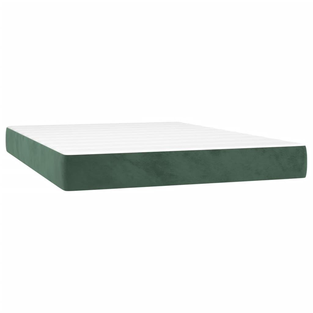 vidaXL Boxspringbett mit Matratze & LED Dunkelgrün 140x190 cm Samt