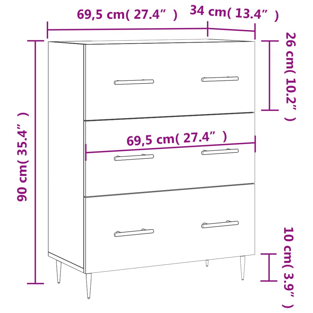 vidaXL Sideboard Sonoma-Eiche 69,5x34x90 cm Holzwerkstoff