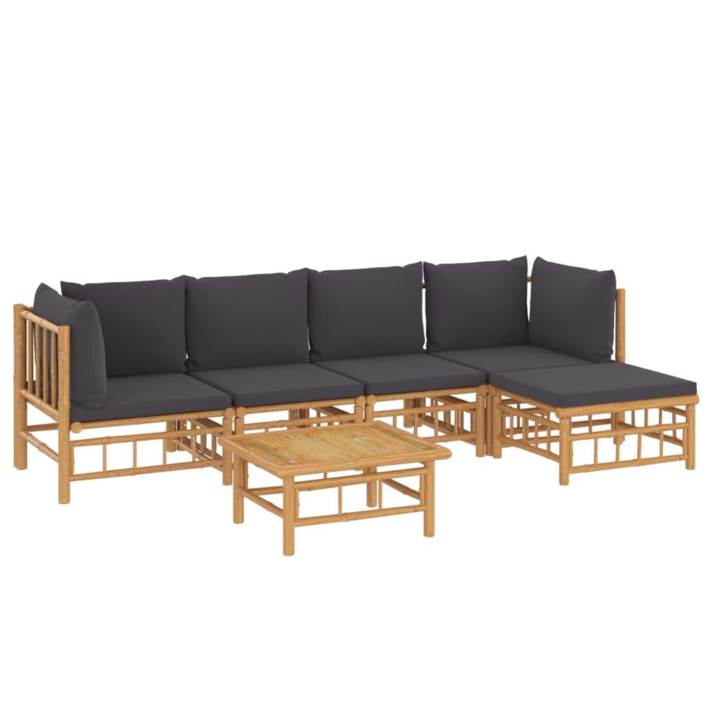 vidaXL 6-tlg. Garten-Lounge-Set mit Dunkelgrauen Kissen Bambus