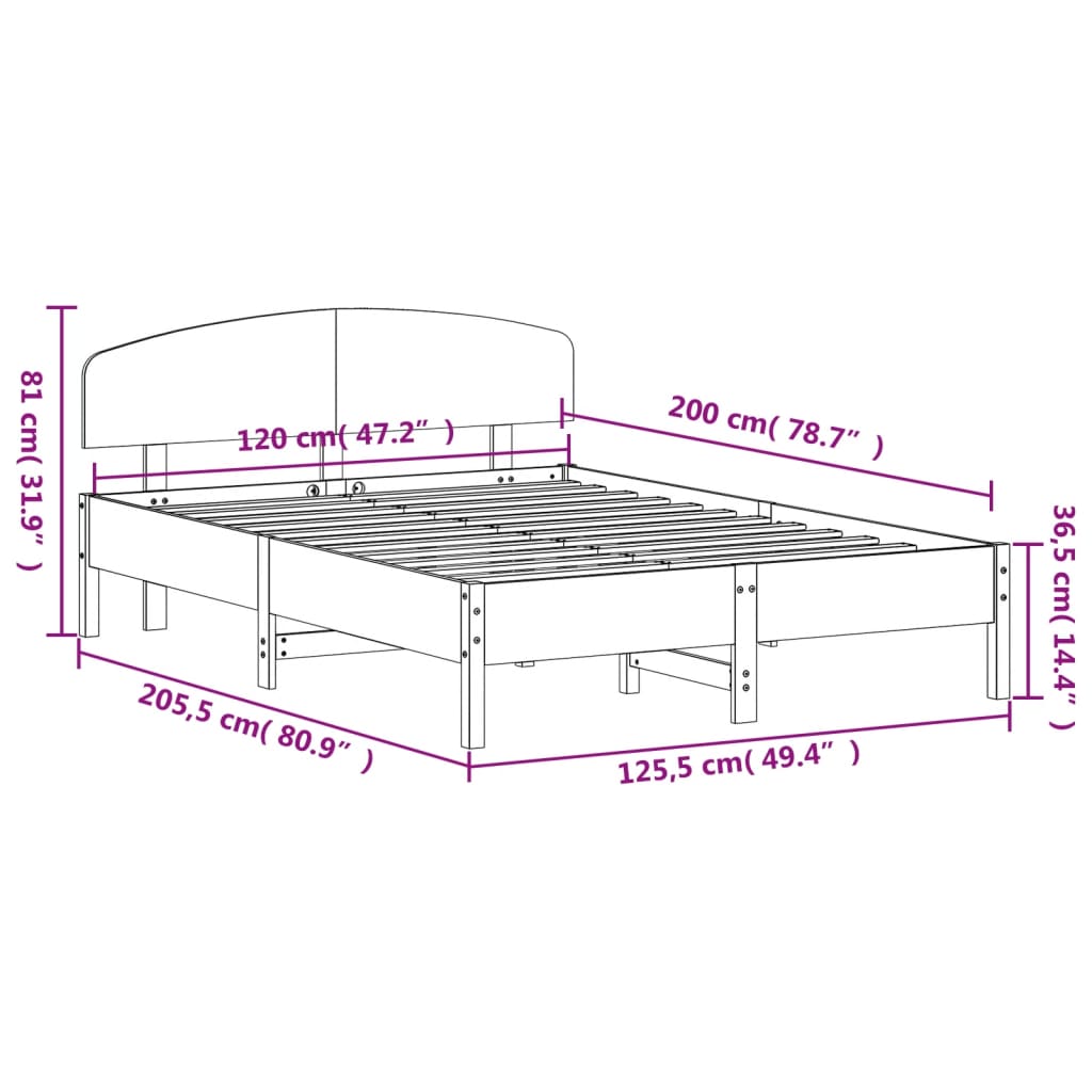 vidaXL Massivholzbett ohne Matratze Weiß 120x200 cm Kiefernholz