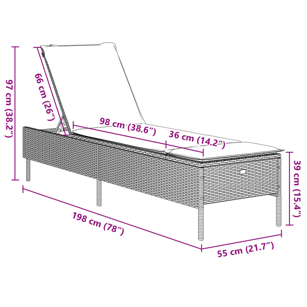 vidaXL Sonnenliegen mit Auflagen 2 Stk. Beige Poly Rattan