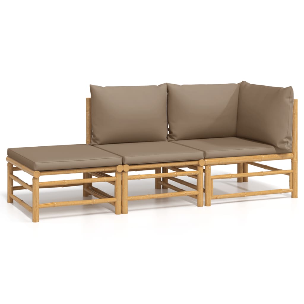 vidaXL 3-tlg. Garten-Lounge-Set mit Taupe Kissen Bambus