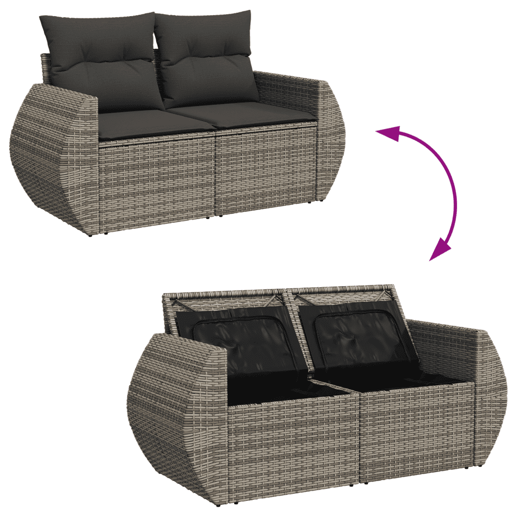 vidaXL 9-tlg. Garten-Sofagarnitur mit Kissen Grau Poly Rattan