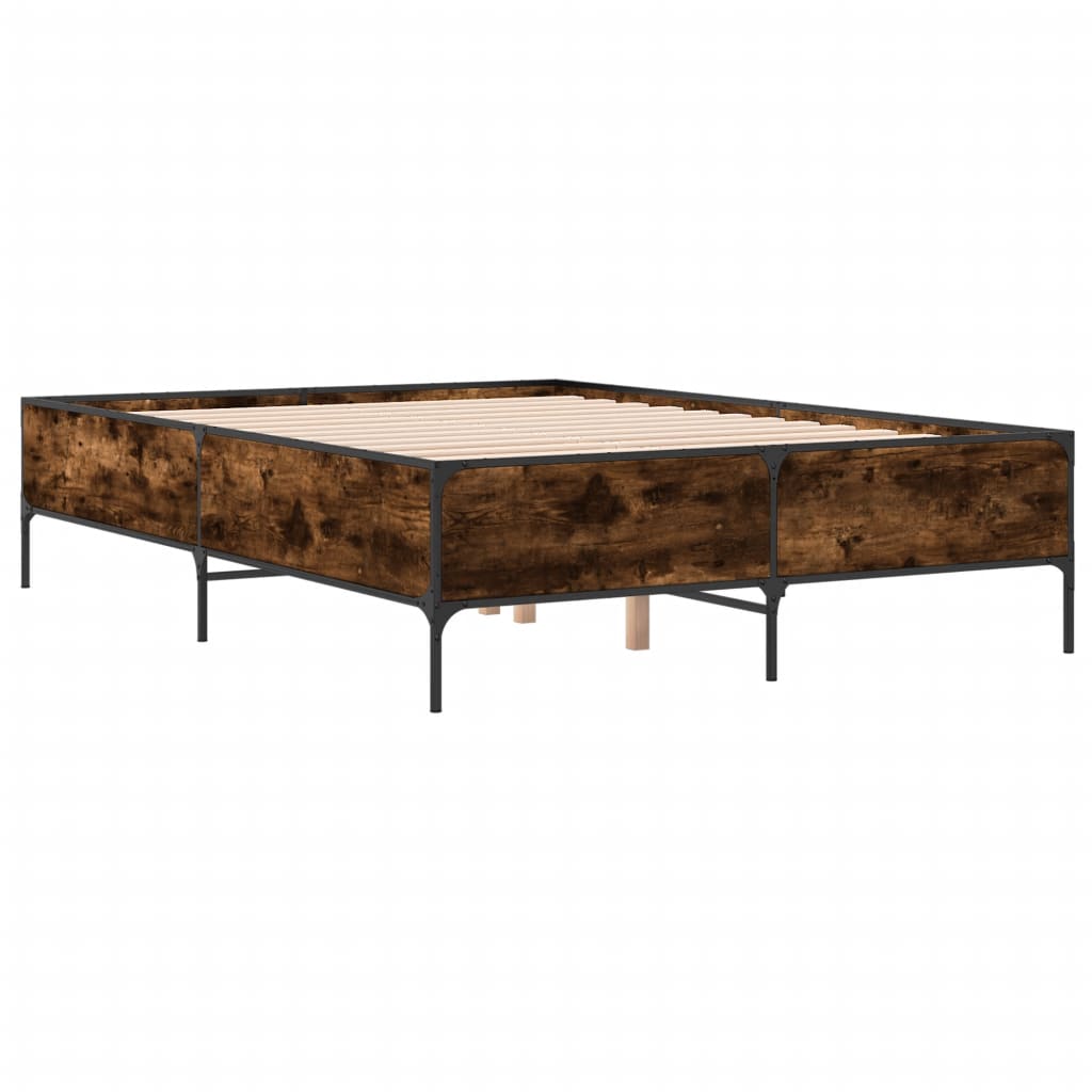 vidaXL Bettgestell Räuchereiche 120x190 cm Holzwerkstoff und Metall