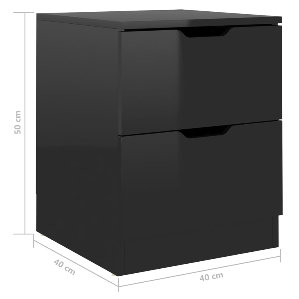 vidaXL Nachttische 2 Stk. Hochglanz-Schwarz 40x40x50 cm Spanplatte