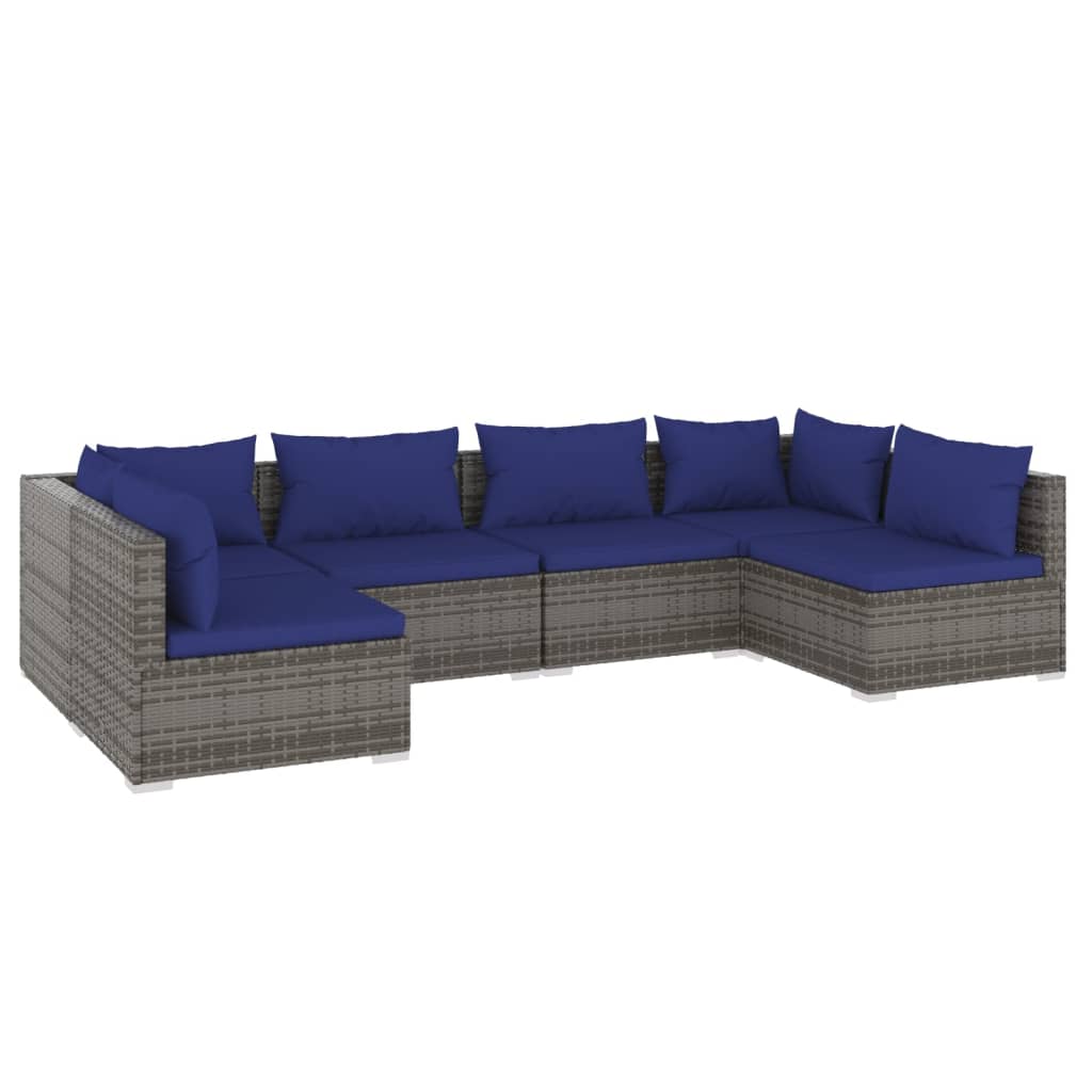 vidaXL 6-tlg. Garten-Lounge-Set mit Kissen Poly Rattan Grau