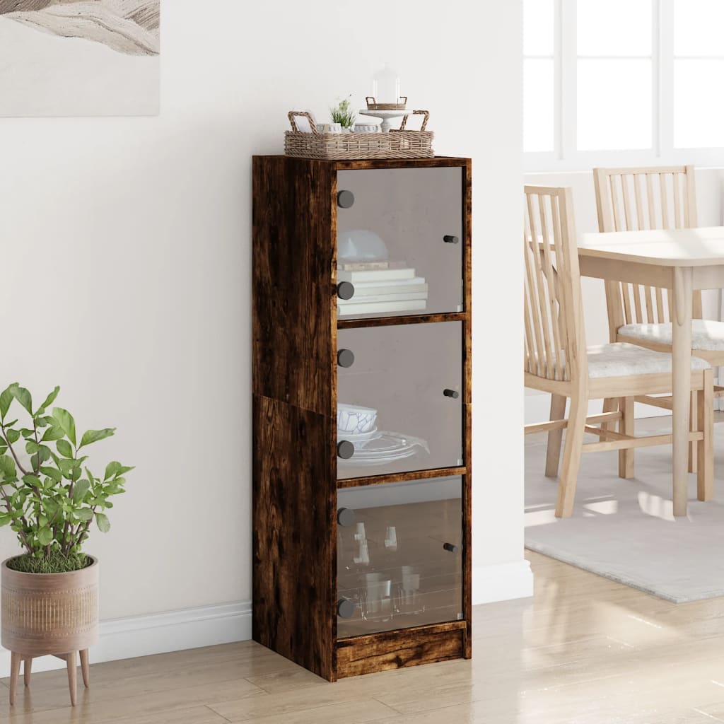 vidaXL Highboard mit Glastüren Räuchereiche 35x37x109 cm