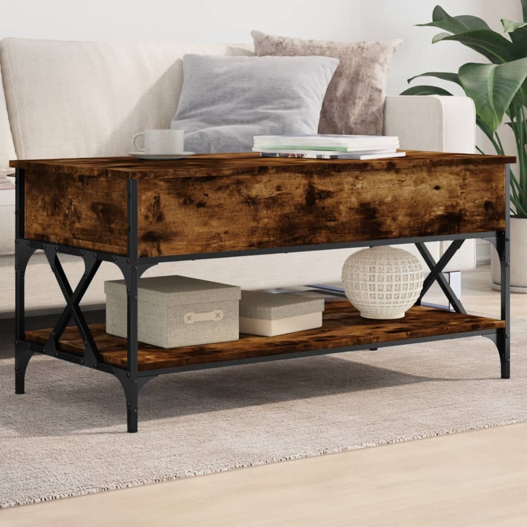 vidaXL Couchtisch Räuchereiche 100x50x50 cm Holzwerkstoff und Metall