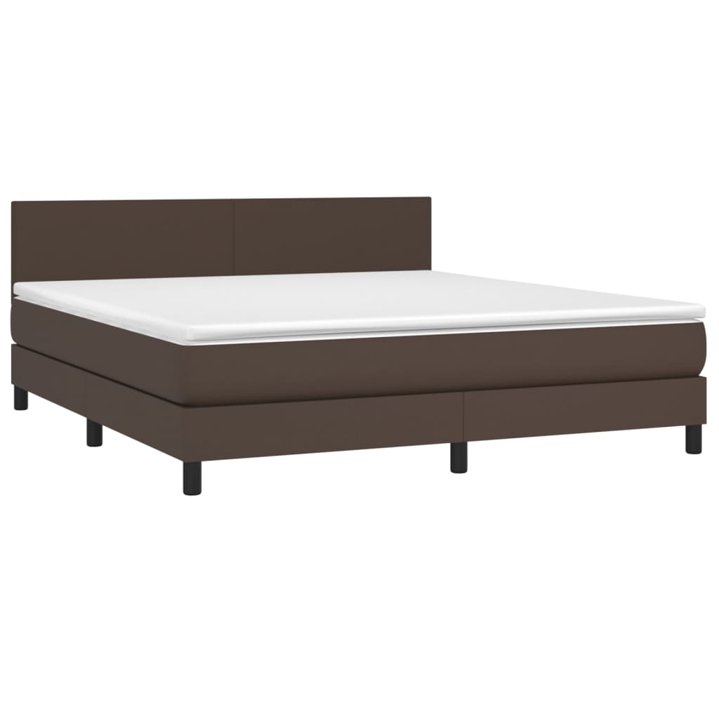 vidaXL Boxspringbett mit Matratze & LED Braun 160x200 cm Kunstleder