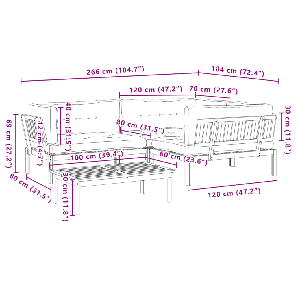 vidaXL 4-tlg. Garten-Sofagarnitur aus Paletten mit Kissen Akazienholz