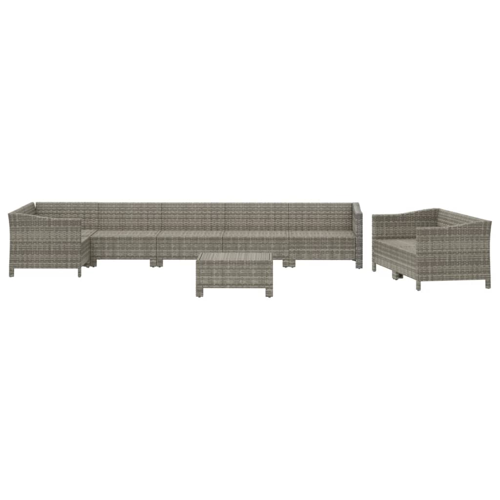 vidaXL 9-tlg. Garten-Lounge-Set mit Kissen Grau Poly Rattan