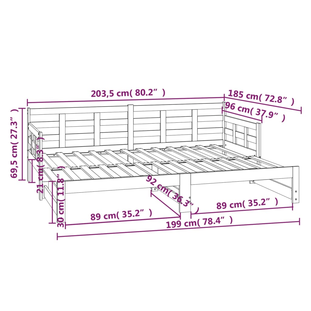 vidaXL Tagesbett Ausziehbar Weiß Massivholz Kiefer 2x(90x200) cm