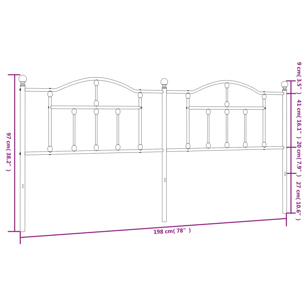 vidaXL Kopfteil Metall Schwarz 193 cm