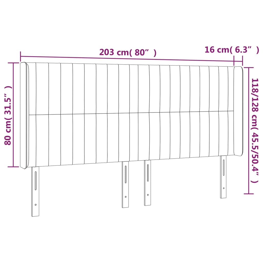 vidaXL Kopfteil mit Ohren Hellgrau 203x16x118/128 cm Samt