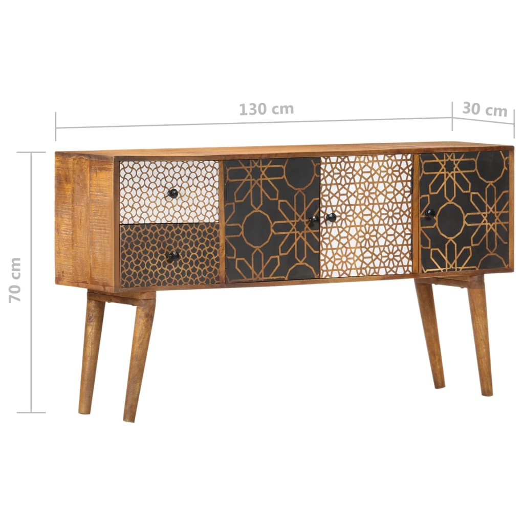 vidaXL Sideboard mit Druckmuster 130×30×70 cm Massivholz Mango