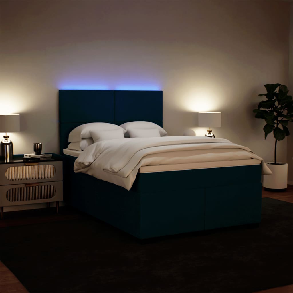 vidaXL Boxspringbett mit Matratze Blau 160x200 cm Samt