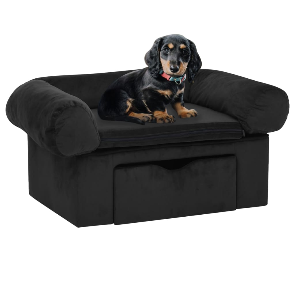 vidaXL Hundesofa mit Schublade Schwarz 75x50x38 cm Plüsch