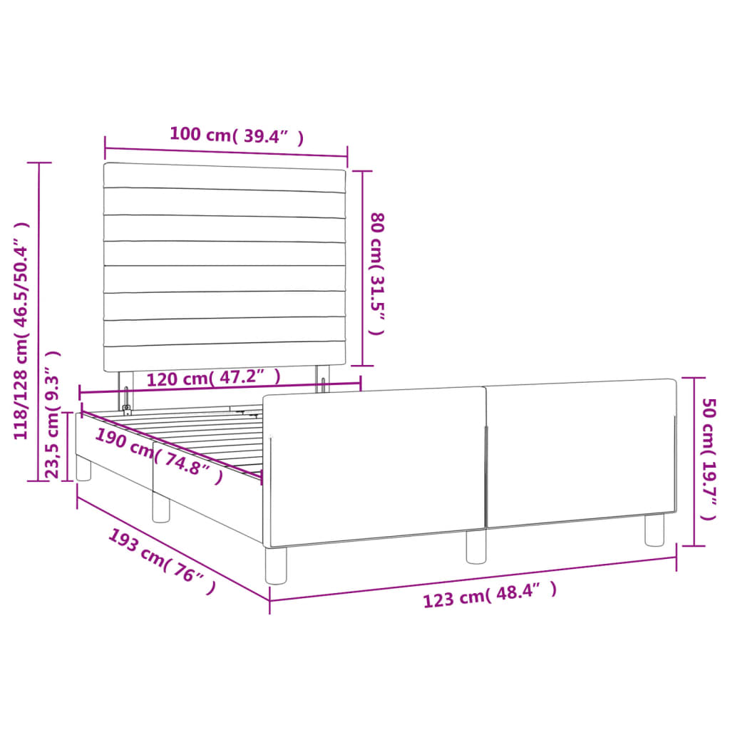 vidaXL Bettgestell mit Kopfteil Dunkelblau 120x190 cm Samt