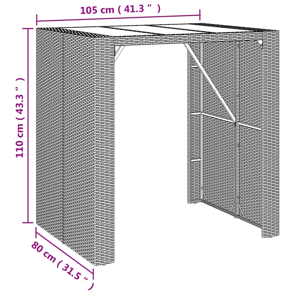 vidaXL 5-tlg. Gartenbar-Set mit Kissen Grau Poly Rattan