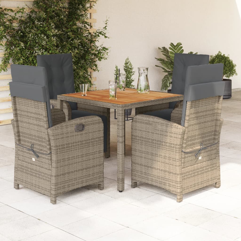 vidaXL 5-tlg. Garten-Essgruppe mit Kissen Grau Poly Rattan