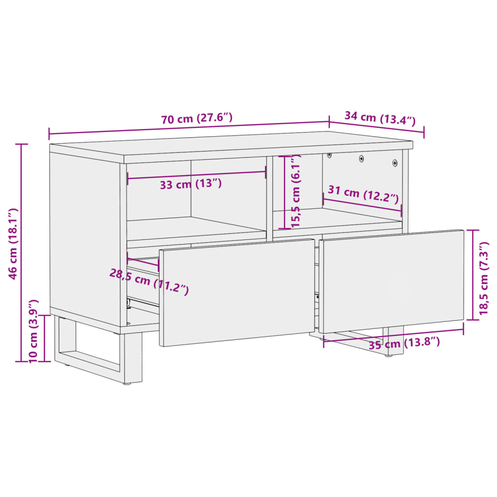 vidaXL TV-Schrank 70x34x46 cm Massivholz Akazie