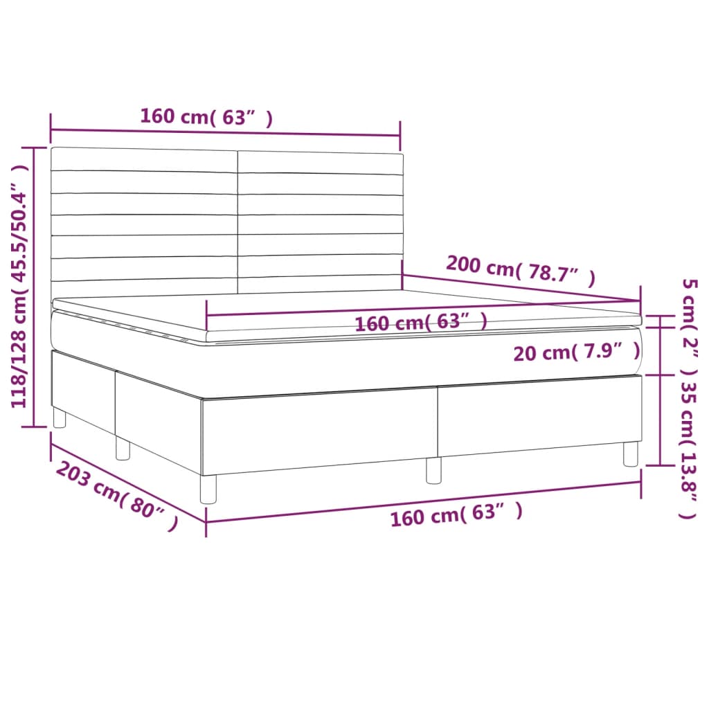 vidaXL Boxspringbett mit Matratze & LED Dunkelblau 160x200 cm Samt