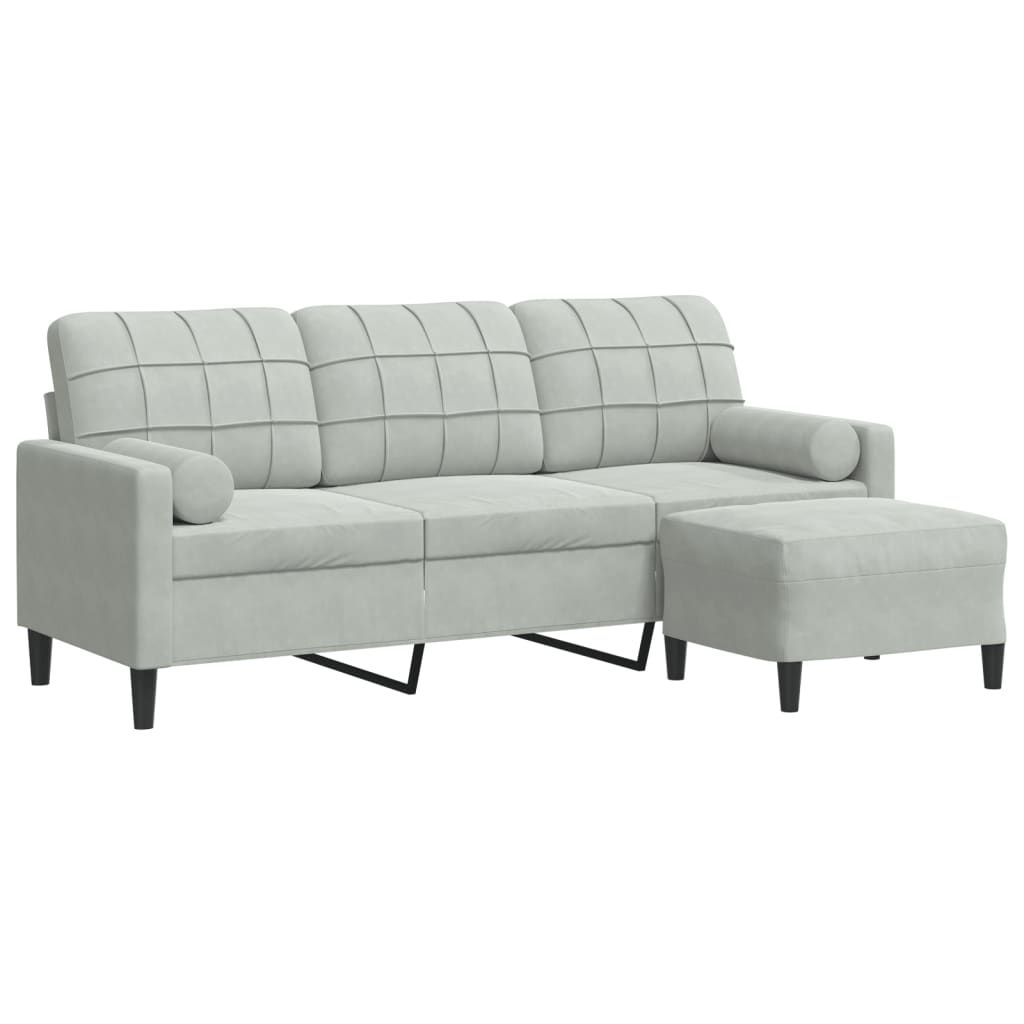 vidaXL 3-Sitzer-Sofa mit Hocker Hellgrau 180 cm Samt